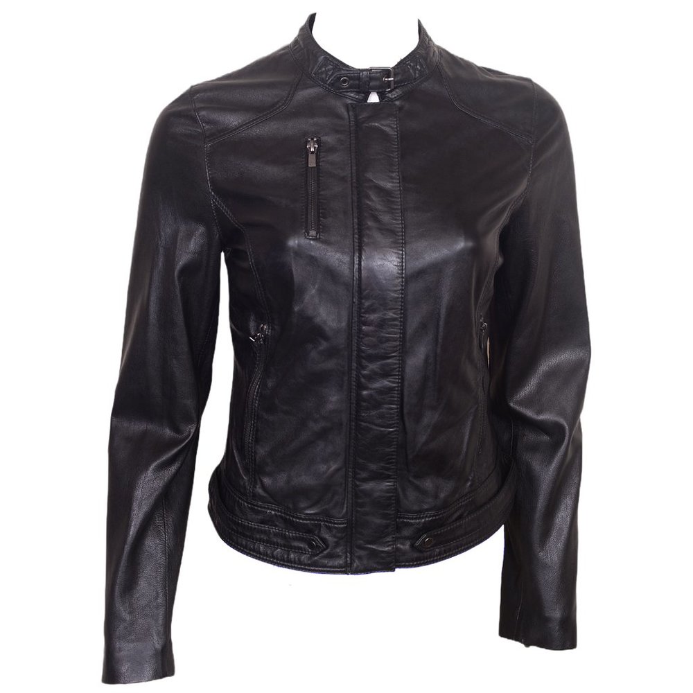 WOMEN'S BLACK BIKER LEATHER MOTORCYCLE JACKET